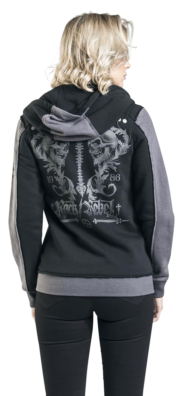 Rock Rebel by EMP Donna Giacca con Cappuccio Nera con Stampe di Teschi