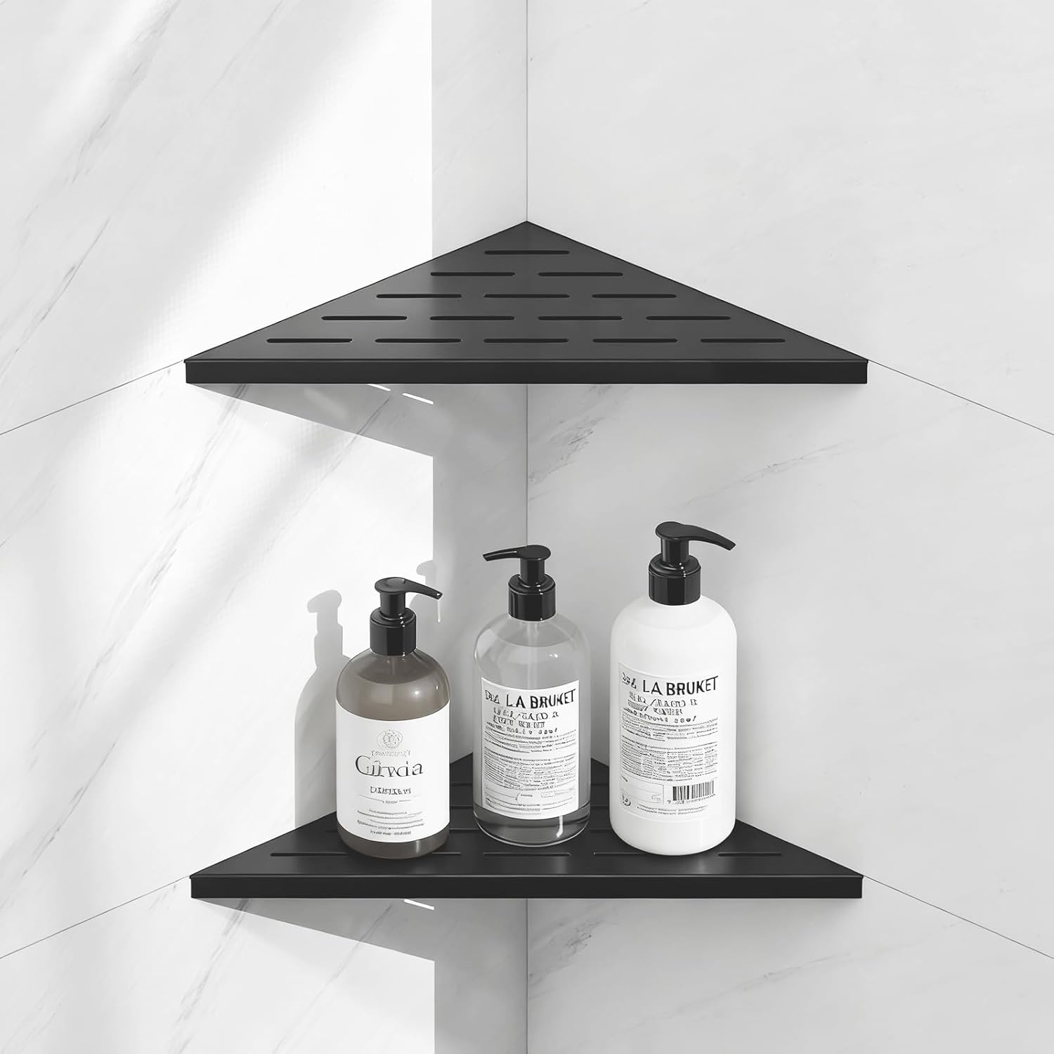 10" Corner Shower Shelf, 304 Stainless Steel Slot Design Bathroom Shower Shelf, Recessed Corner Shelves for Tiled Wall, Matte Black, 2 Pack