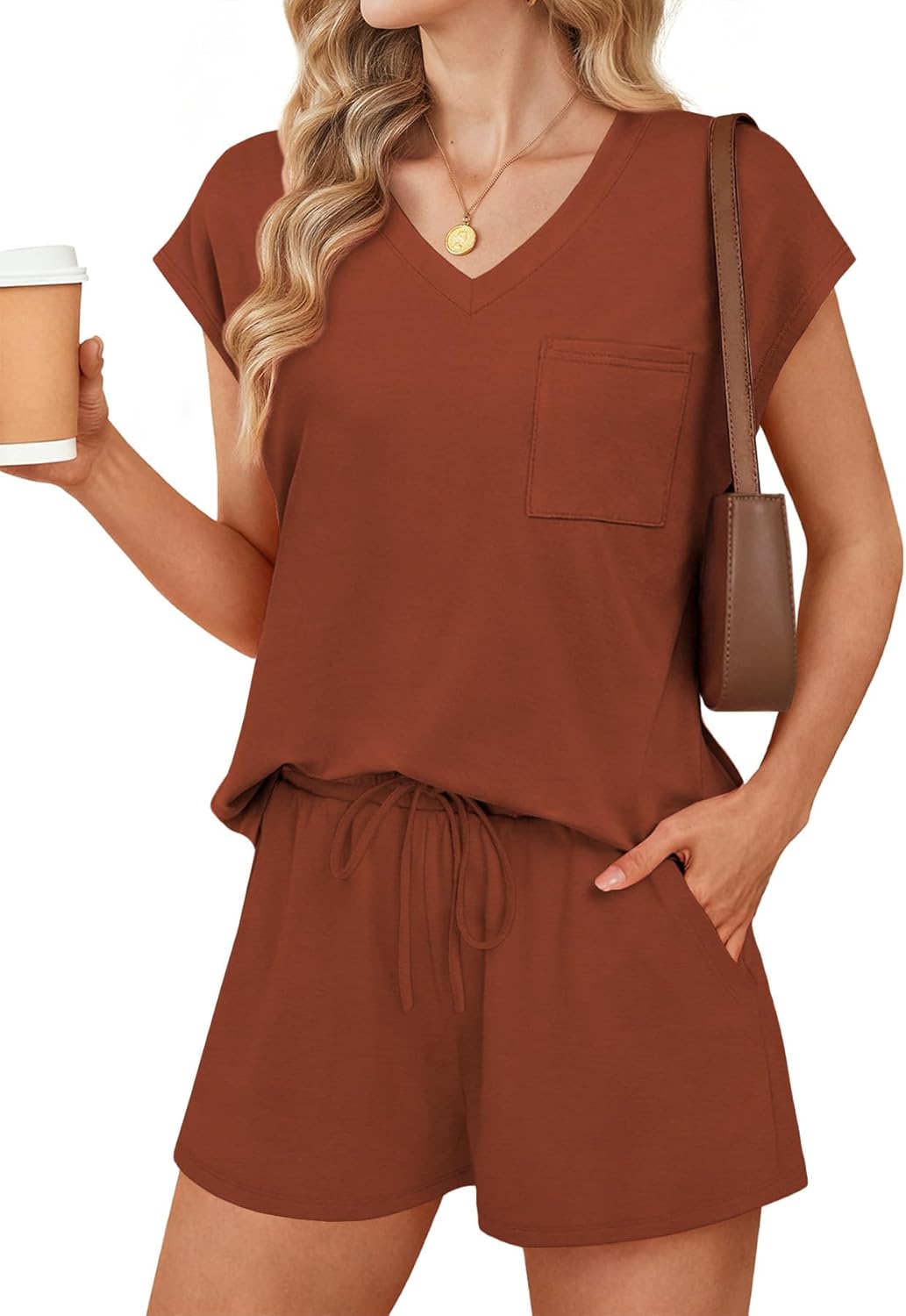 RUMIA Pajamas for Women 2 Piece Cap Sleeve Lounge Short Sets with Pockets (S-3XL) - Image 2