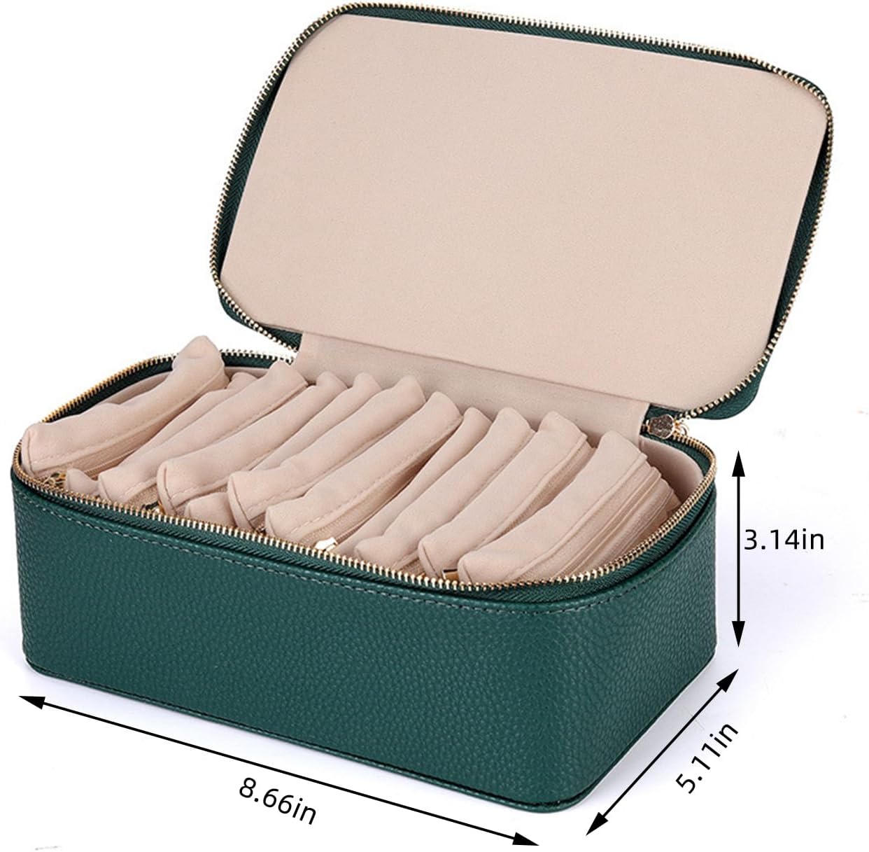 FAMKIT Travel Jewelry Box, Portable Small Jewelry Organizer Case with 12pcs Velvet Jewelry Zipped Pouches PU Leather Jewelry Case for Necklaces Rings Earrings