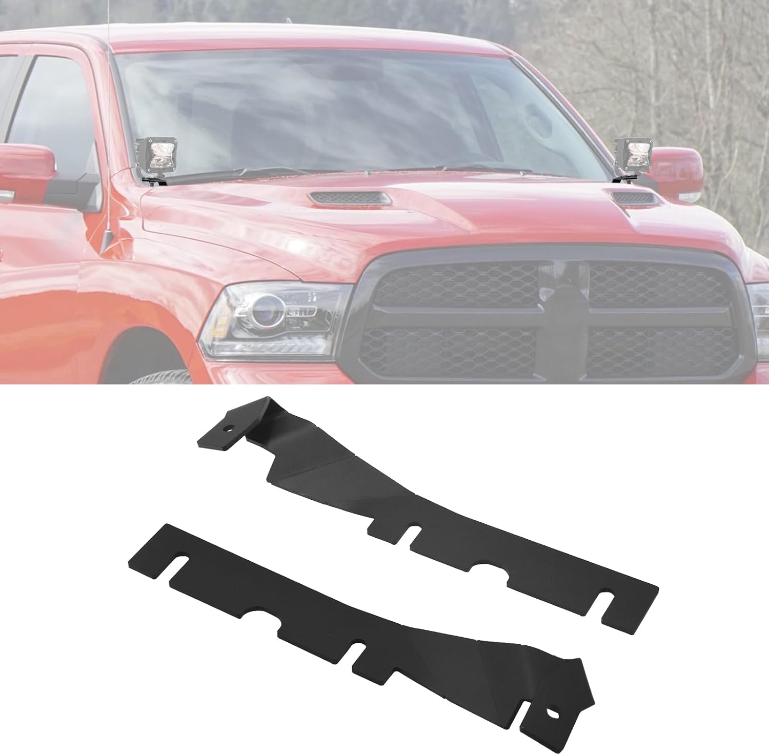 Upper Hood Mount Brackets Ditch LED Light Bracket Compatible with Dodge Ram 1500/2500/3500 Classic 2009-2023(Black)