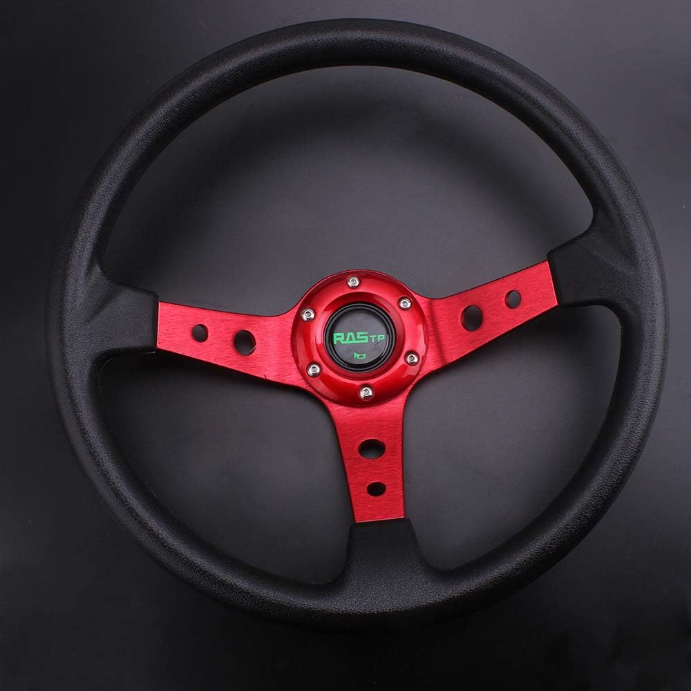 RASTP 13.8”/350mm Racing Steering Wheel with Sim Racing Gaming Steering Wheel Adapter Plate for Logitech G25 G27(Red-Black)