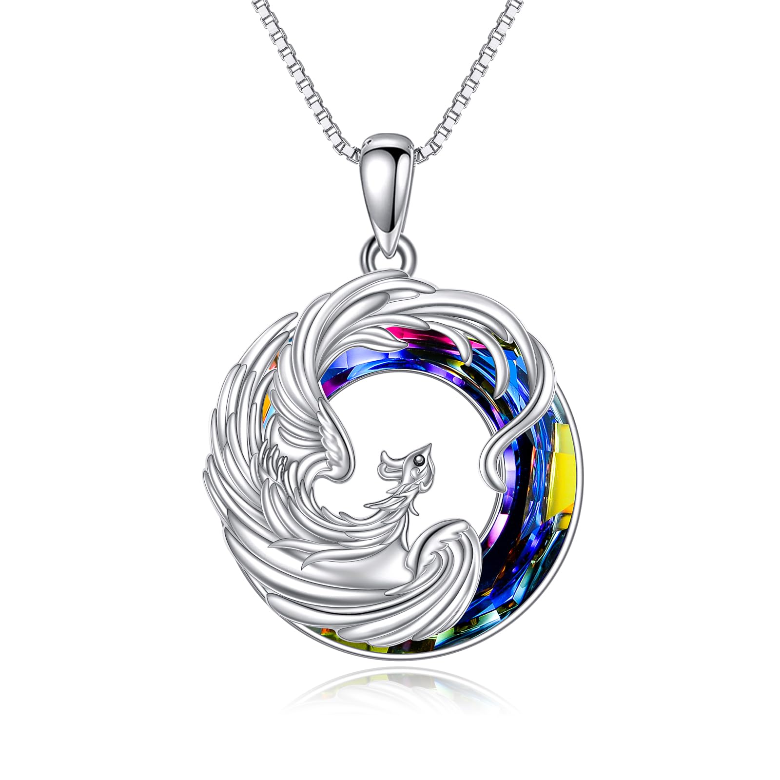 YAFEINI Phönix Mondstein/Rotem Kristall/Bernstein Halskette für Damen 925 Sterling Silber Phönix Anhänger Kette Schmuck Geschenk für Frauen Mädchen