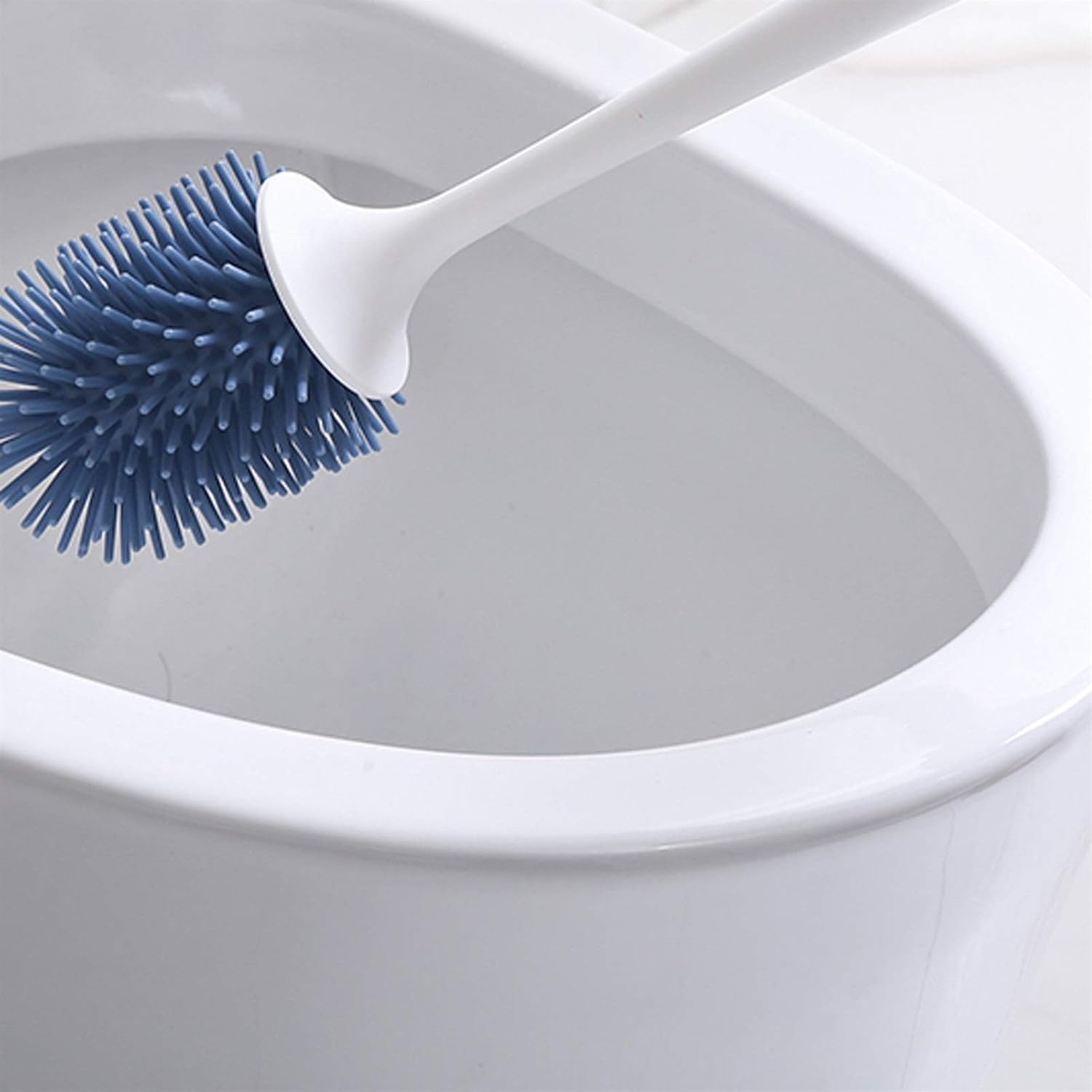 Escobillas de baño, Se puede montar en la pared o el suelo. Cabezal de cepillo suave mango largo. Juego inodoro for baño limpieza integral(Blue)