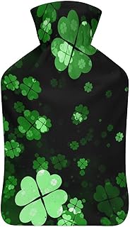 Botella de agua de goma de tréboles de la suerte de color verde con cubierta de felpa suave, bolsa de agua caliente para invierno, manos y pies, protección contra el frío, 1000 ml