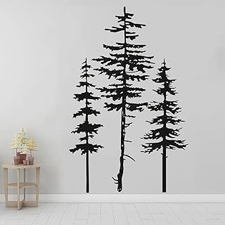Aihesui Pine Trees Wall Decal Forest Vinyl Stickers Tree Art Nature Mural Woodland for Home Baby Kids Boy Girl Room Bedroom Playroom Nursery Decor 72 x 44 Inches, Black