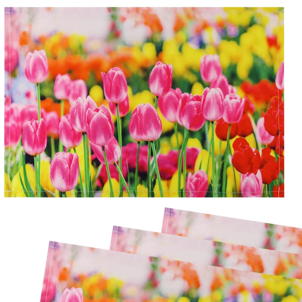matches21 - Manteles individuales de tela, lavable, tulipanes, prado de flores, multicolor, 4 unidades, 45 x 30 cm