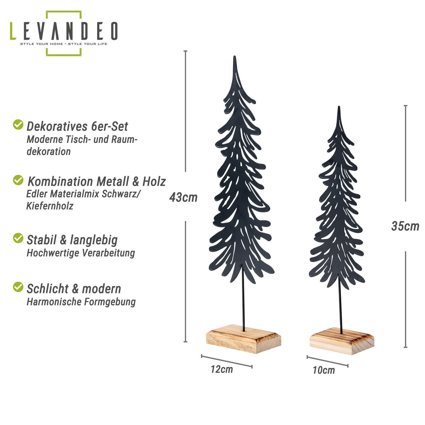 levandeo 6er Set Tanne Deko-Aufsteller Metall Holz Schwarz Natur Weihnachts-Deko Tischdeko Weihnachtsdeko Weihnachtsbaum