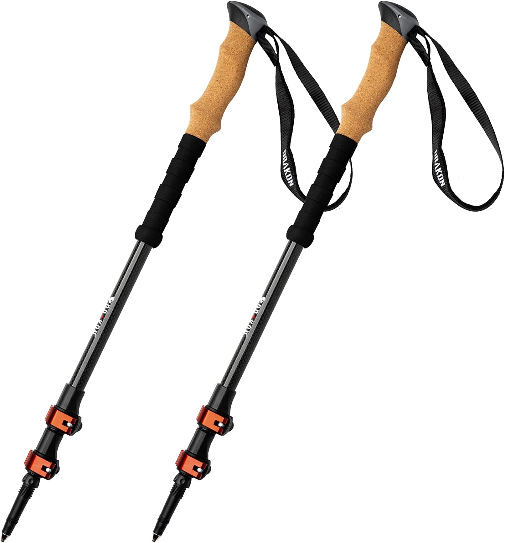 Drakon Outdoors - Drakon Sticks 2.0 - Heavy Duty Carbon Fiber Trekking Poles - Ultralight Collapsible Poles with Cork Handles, Flip Locks, Carbide Tips