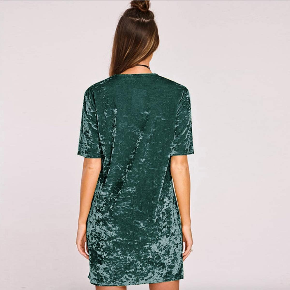 R.Vivimos Women's Summer Short Sleeve Crushed Velvet Mini Short Dresses - Image 2