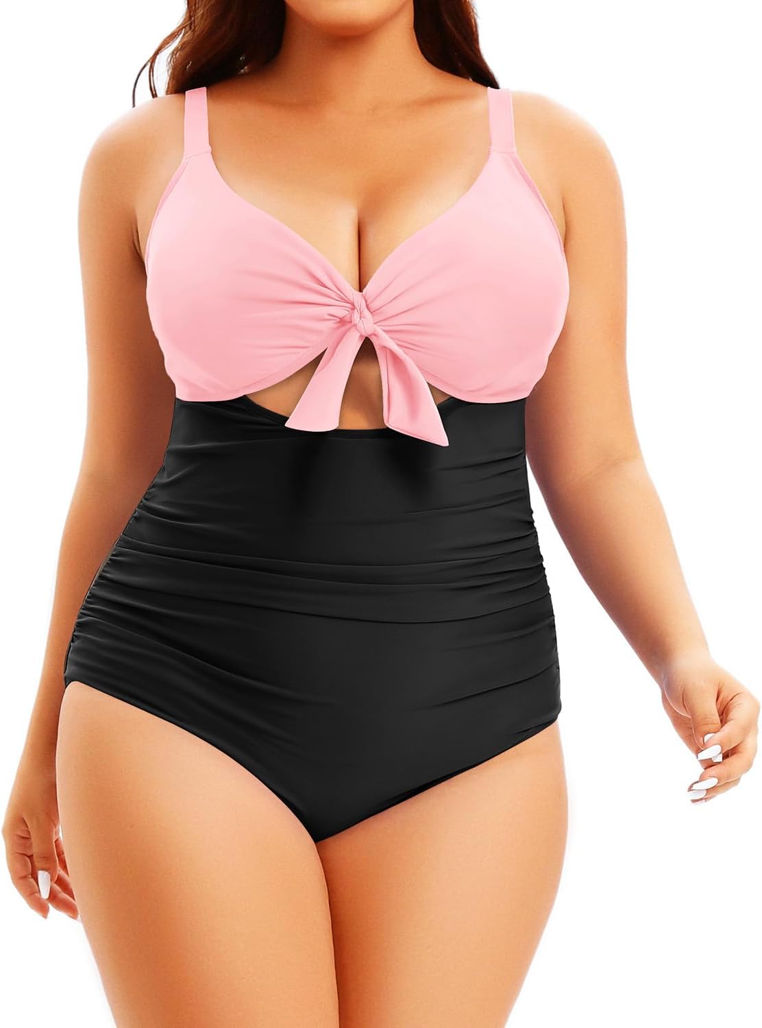 Aqua Eve Plus Size One Piece Swimsuit for Women Tummy Control Bathing Suit Cutout Swimwear