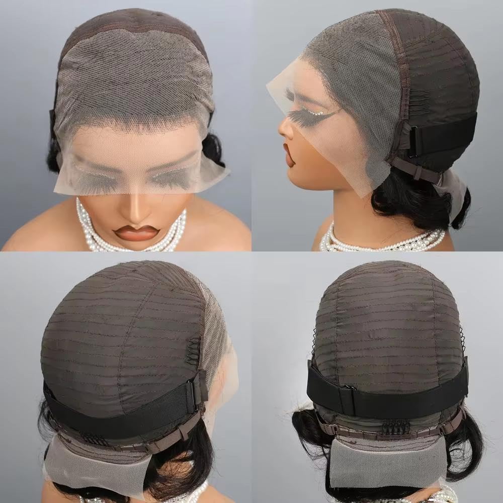 Haarpflege Natürliche Farbe Kurze Lockige Bob-Echthaar-Perücke 13 X 4 Spitzenfront Für Frauen Vorgezupft
