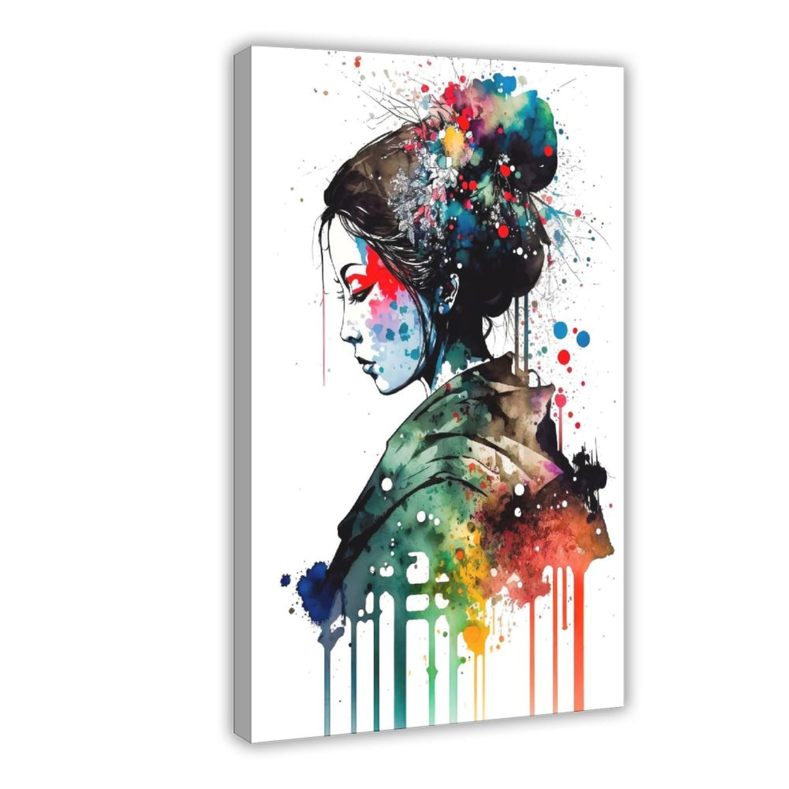 Qnvjqkdsi Frame Japanese Geisha Watercolor Art Poster (4) Canvas Poster Bedroom Decor Landscape Office Room Decor Gift 20" L X 30" W