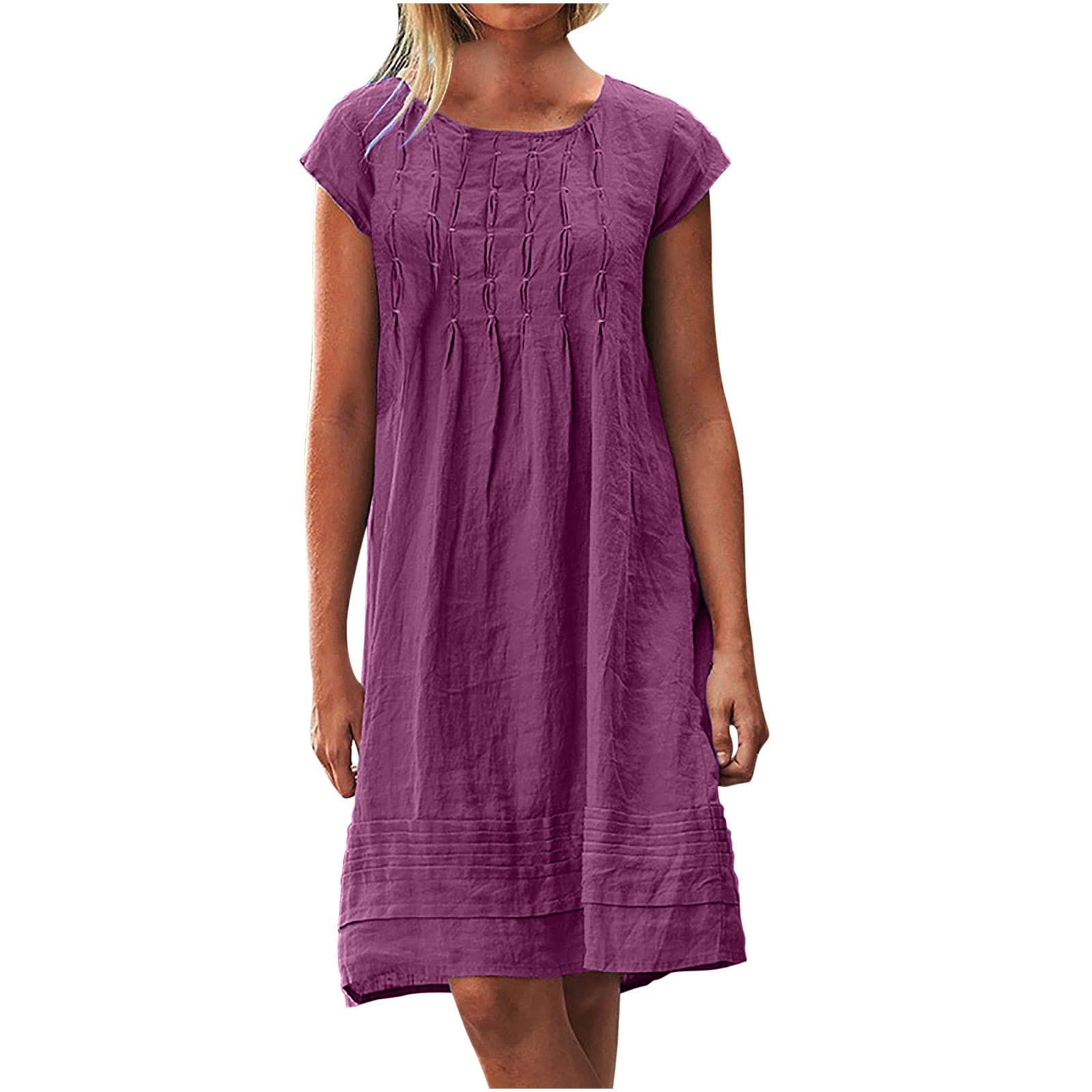Generic Vestido de manga larga para mujer, cuello barco, lino, corte de playa, hawaiano, a rayas, vestido midi de verano y otoño 2024