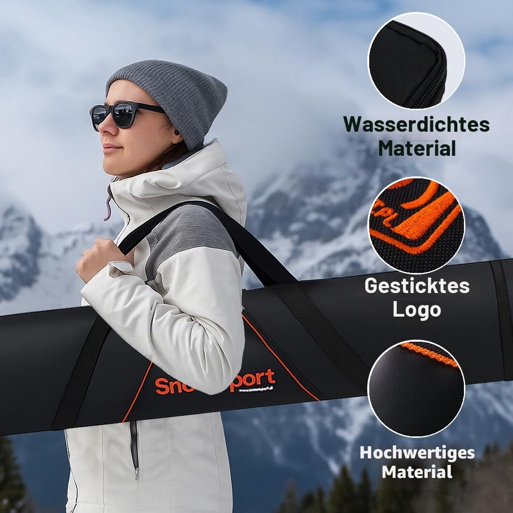 Prestige PRO Double Ski Bag – Skitasche für 2 Paare + Stöcke + Skizubehör GEPOLSTERT– ideal für Skireisen mit Flugzeug, Bus, Bahn, Auto mit Kompressionsriemen und Schultergurten