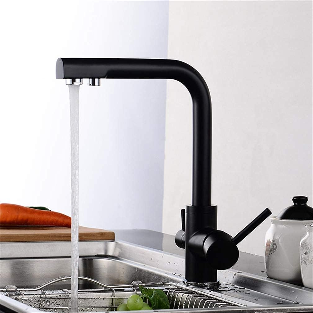 Kitchen Faucets Balck Drinking Water Filter Faucets Sink Mixer Tap with Aerator 360 Swivel Dual Handle Deck Mounted Filtered Crane for Kitchen 3 Way