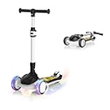 SIMATE 3 Wheel Kick Scooter for Kids Ages 3-12, Light Up Wheels & 3 Adjustable Height Handlebars, Lean-to-Steer & Widen Anti-Slip Deck, Boys & Girls Gift