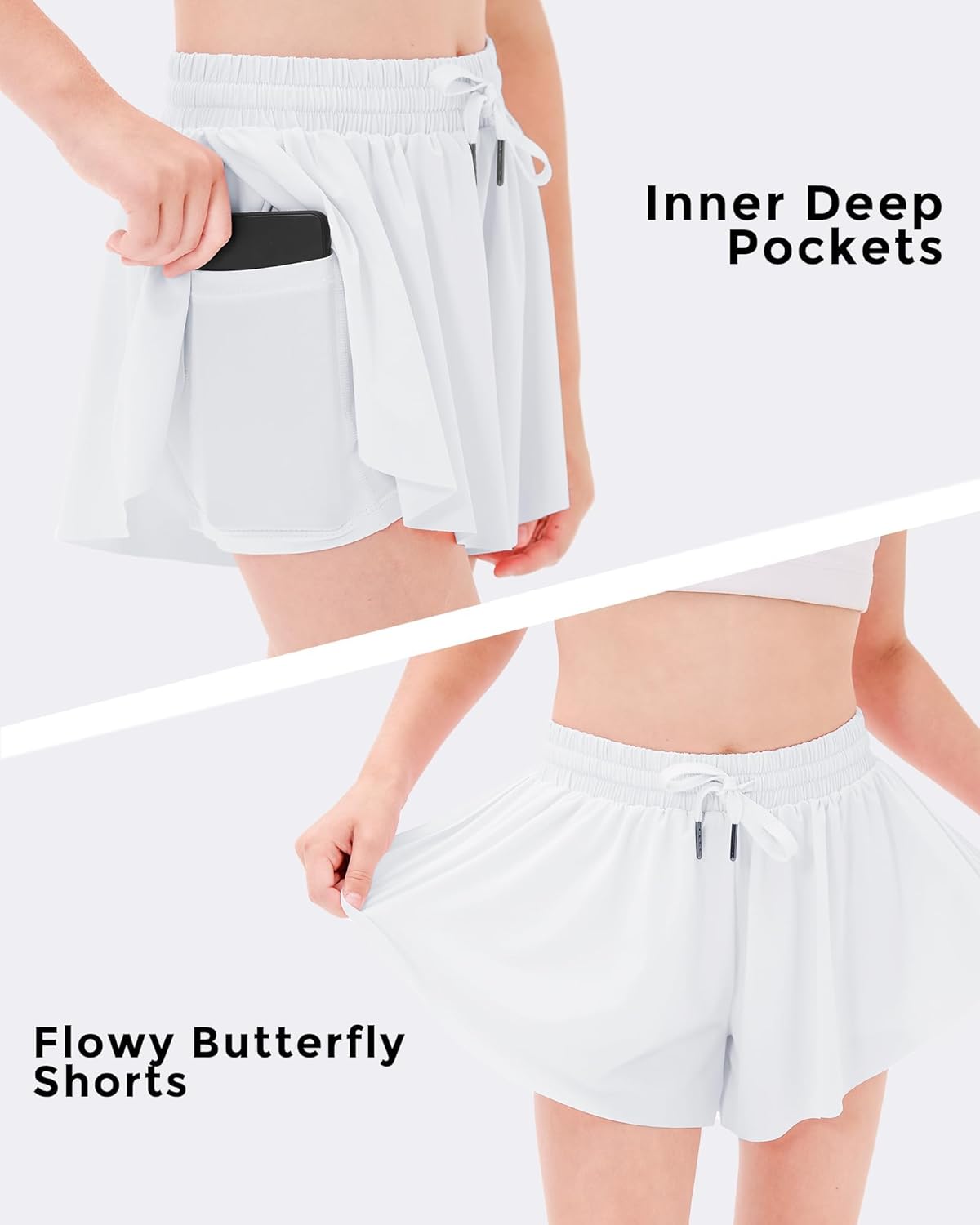 Stelle Girls Flowy Shorts with Pockets Athletic Running Skirt High Waist Butterfly 2 in 1 Sports Short 5-16 Years - Image 4