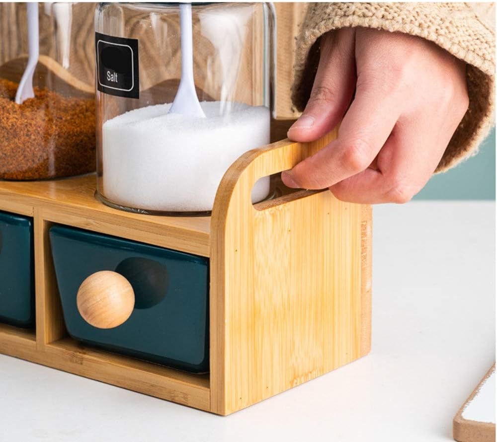 Glass Spice Box Set Kitchen Storage Seasoning Jar Condiment Pots Creative Ceramic Seasoning Box Set Used To Store Spices (Color : Green Size : One size)