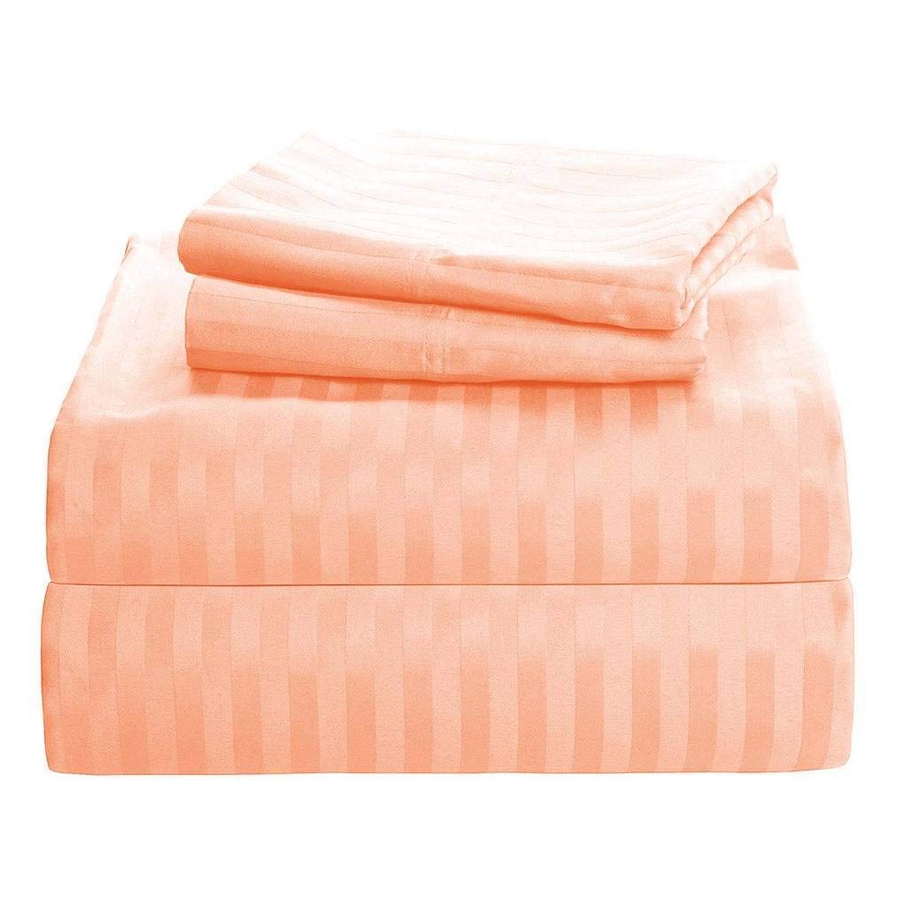 Queen Sleeper Sofa Bed Sheet Set Easy to fit - Peach Stripe 100% Egyptian Cotton 600 Thread Count Fit Up to 5" inches Deep Pocket.