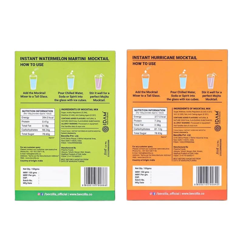 Image of Bevzilla Mocktail Mixer Powder - Hurricane & Martni Combo (10 Servings) | Non-Alcoholic | Low-Calorie | Refreshing & Instant | Easy Party Mixer | Perfect for Delicious, Guilt-Free Mocktails
