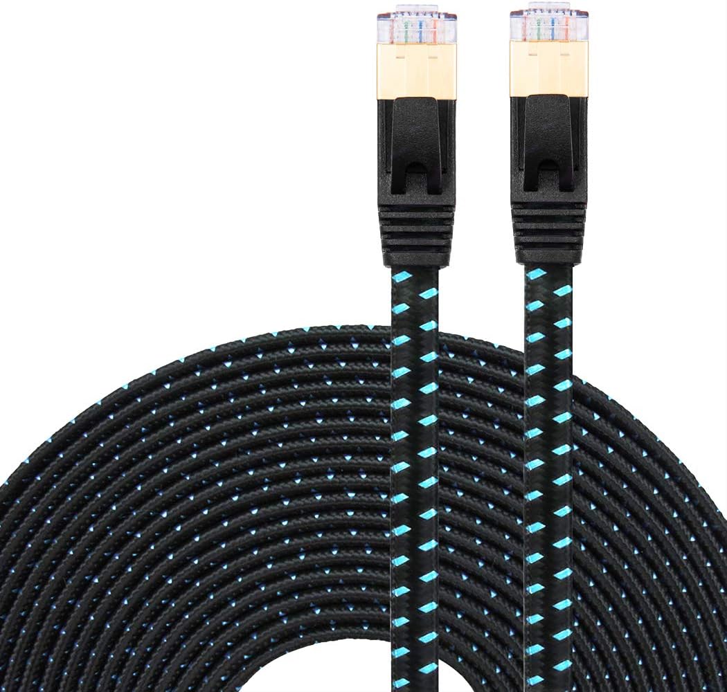 JewMod Cat 7 Ethernet Cable 30 ft, Cat7 Ethernet Cable Nylon Braided Cat7 RJ45 LAN Cable 10Gbps 600Mhz High Speed Internet Network Patch Cable Cord for Modem,Router,PC,Laptop,Switch,Xbox 360 - Black