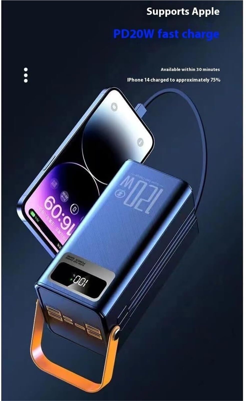 Power Bank Portátil 100000 MAh 120W PD 20W Powerbank Batería Cargador Gran Capacidad 5 Salidas 2 Entradas Energía Solar con Cables Dobles De Carga Rápida For Acampar