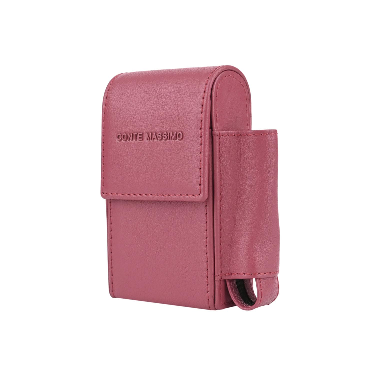 Conte Massimo Estuche para Cigarrillos de Piel Auténtica, con Porta Encendedor, para Hombre y Mujer, Estuche para Paquete y Encendedor