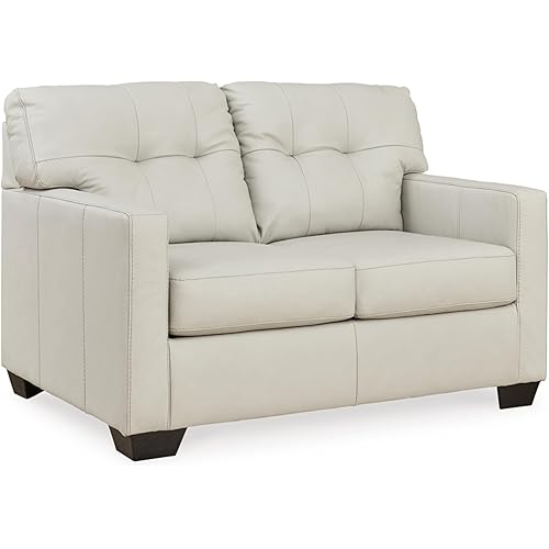 Signature Design by Ashley Belziani Modern Tufted Leather Match Loveseat, White