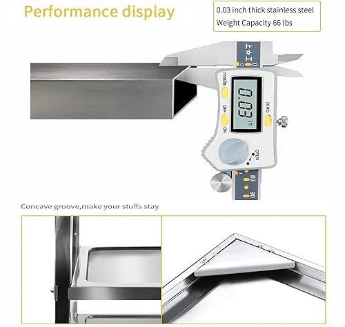 Miniatura 5 de Nisorpa Carrito utilitario de acero inoxidable de 3 niveles, 30 pulgadas de largo x 16 pulgadas de ancho x 33 pulgadas de alto, carritos rodantes de
