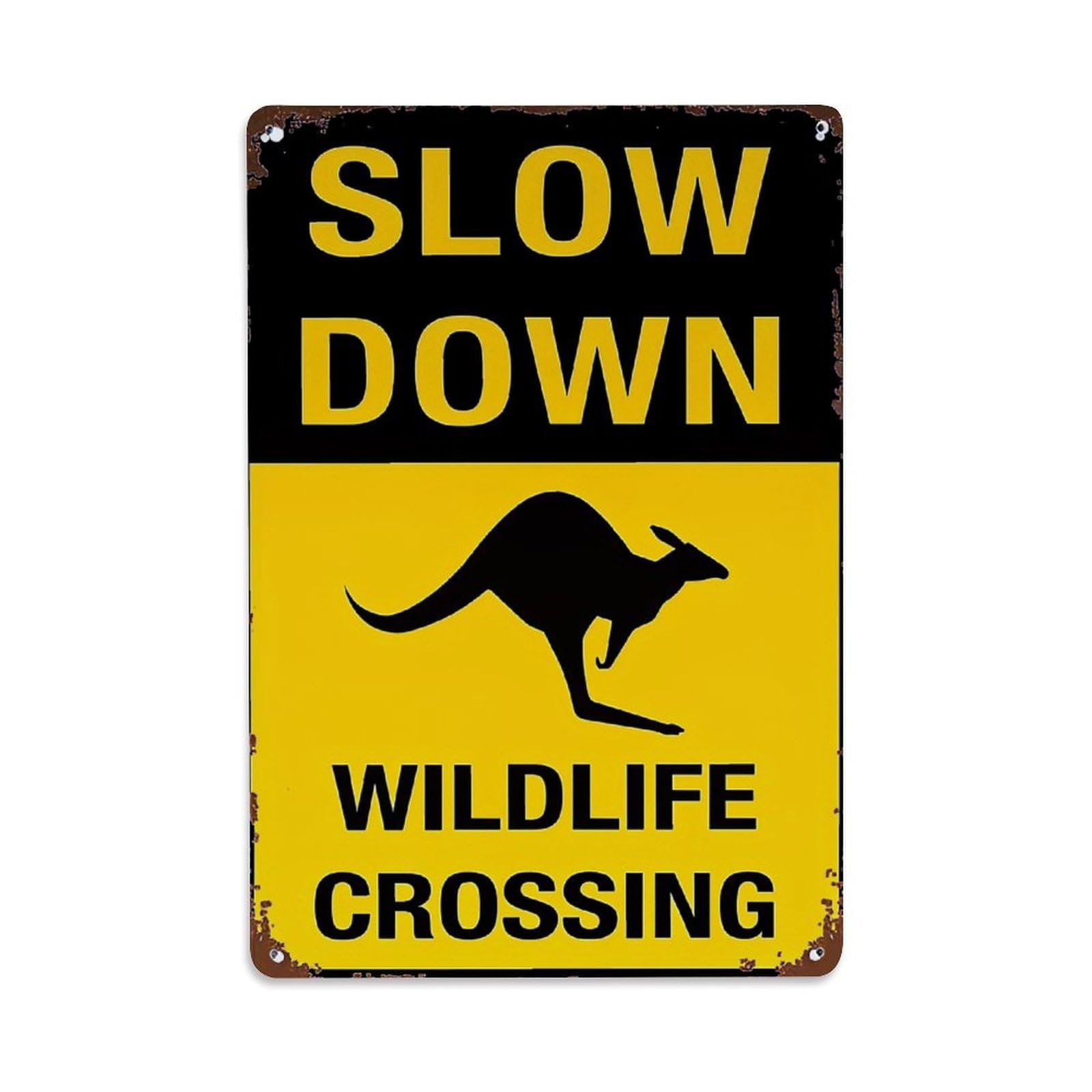 Jdyaojiesheng Vintage Slow Down Wildlife Crossing Sign Tin Sign Retro Metal Wall Decor Metal Poster, Home Bar Garage Farmhouse Cafe Wall Art Decoration 8X12inches