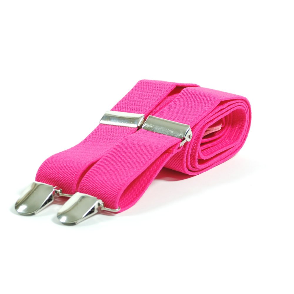 Plain Neon Coloured Trouser Braces Suspenders Retro - Adults (Neon Pink)