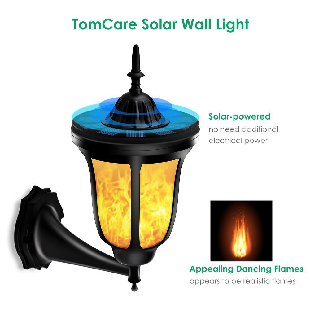 Lampada solare da giardino con fiamma tremolante, Siomentdi illuminazione esterna senza fili impermeabile a parete notte luci lanterna design per porta patio yard (2)