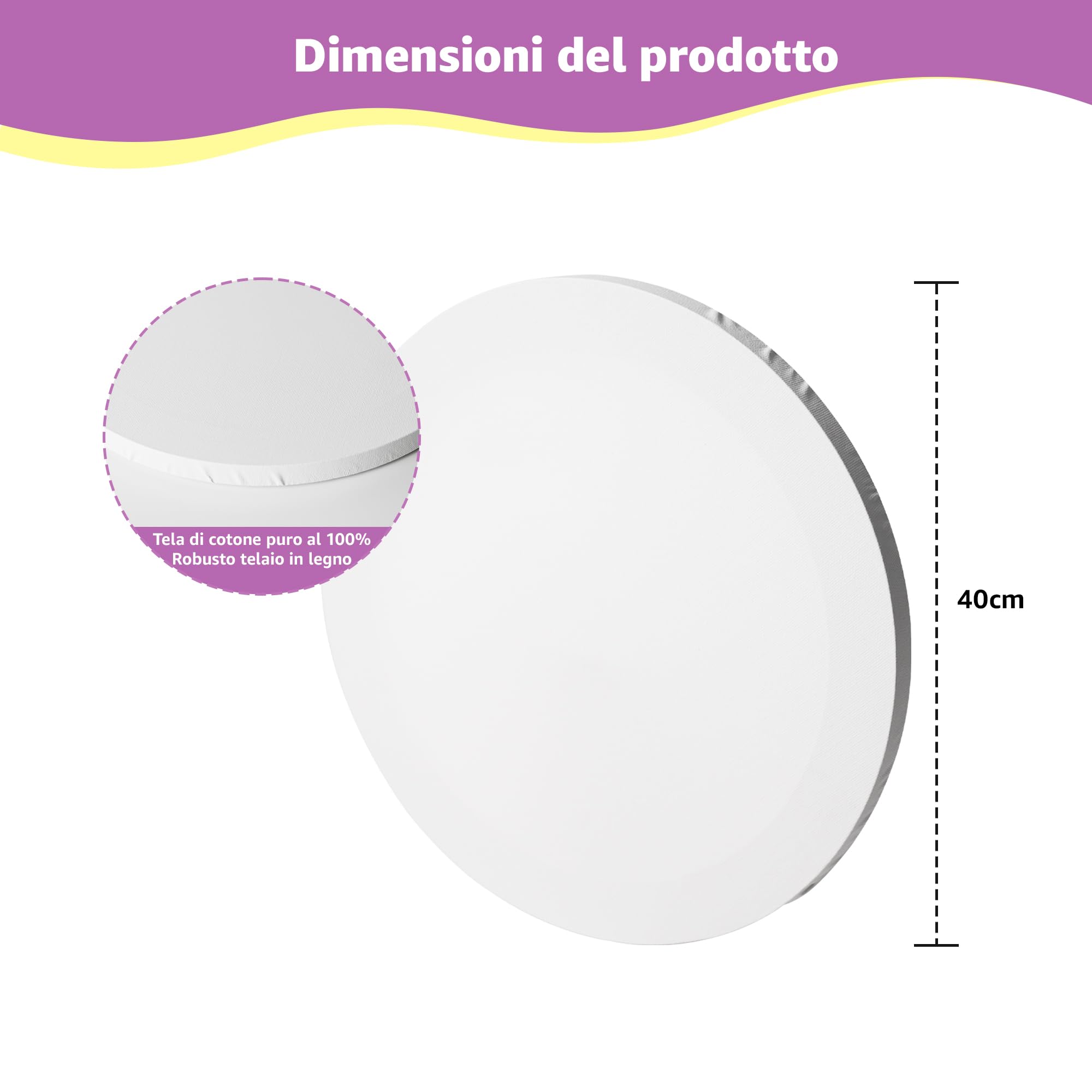 Pryma Tela da Pittura Rotonda Ø 40 cm per Artisti e Decorazione