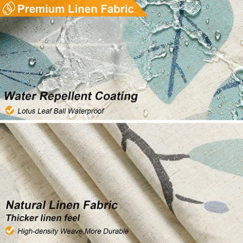 Smabu Natural Cloth Shower Curtain With Blue Gray Leaves Pattern Cream-Colored Linen Fabric Shower Curtain Pretty Eucalyptus Shower Curtains Decorative Bath Curtain Leaf Print Shower Curtain 72X72Inch #TOP2