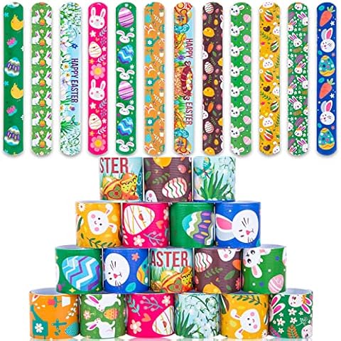Koogel Easter Slap Bracelets for Kids, 48PCS Easter Slap Snap Bands Toys Gifts for Easter Eggs Basket Party Favors Bags Fillers Class Rewards Cover
