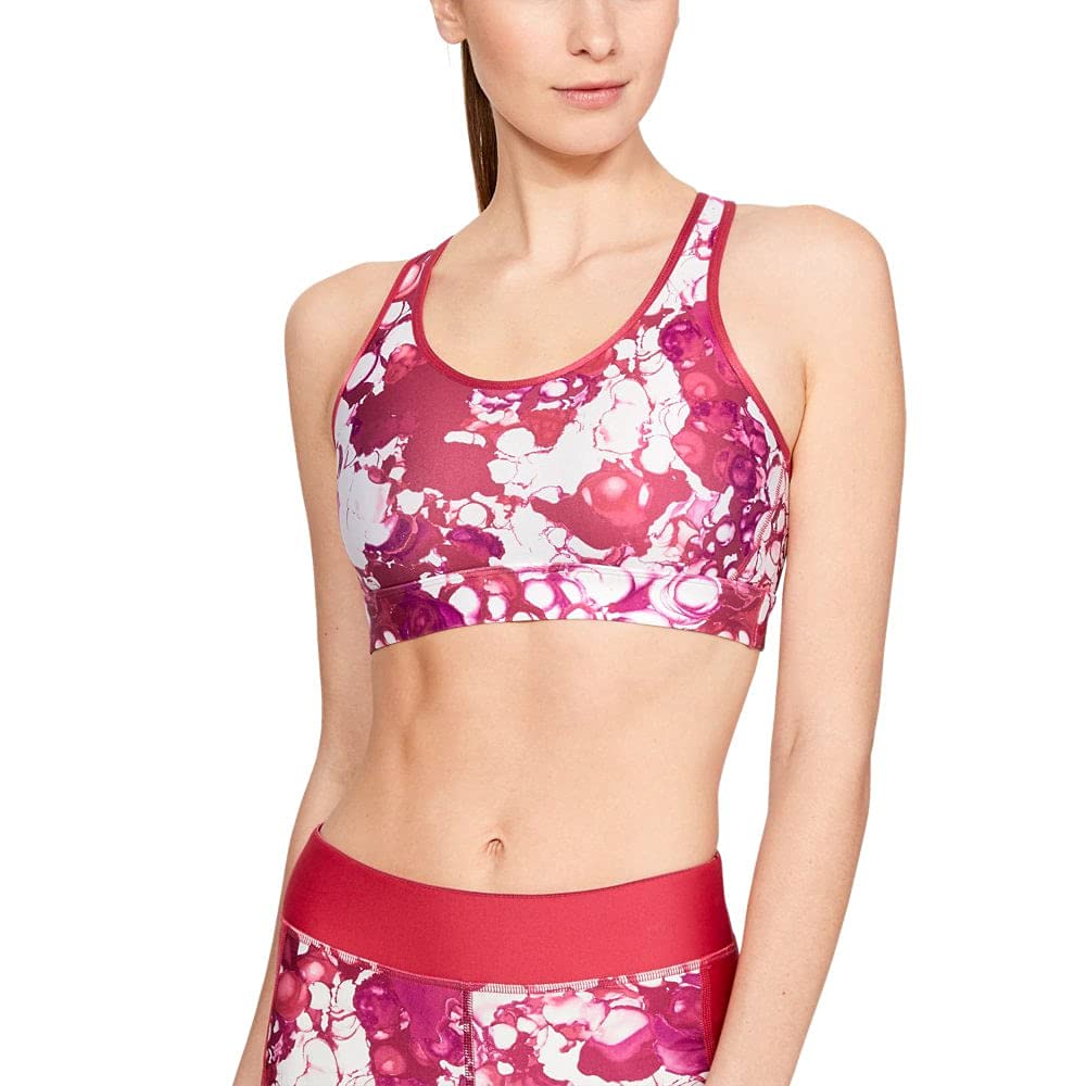 Under Armour UNDKU Women Armour Mid Mesh Wordmark Bra Sport Bra - Impulse Pink/Impulse Pink/Metallic Silver (671), MD