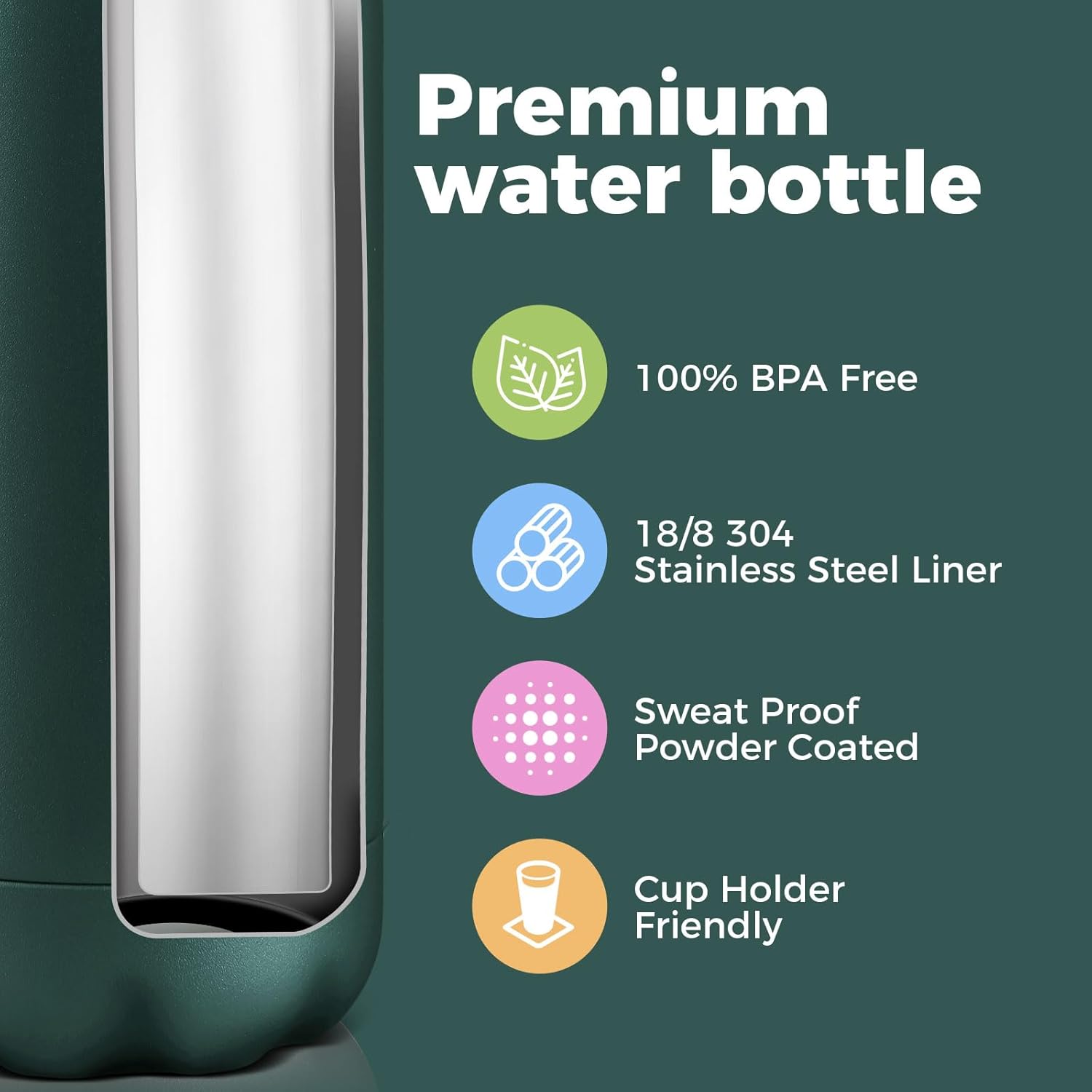 Volhoply 17oz Insulated Stainless Steel Water Bottle, Double Wall Vacuum Flask, Keeps Cold 24h & Hot 12h, Available in Packs of 1, 4, or 8（Army Green,1 Pack） - Image 4