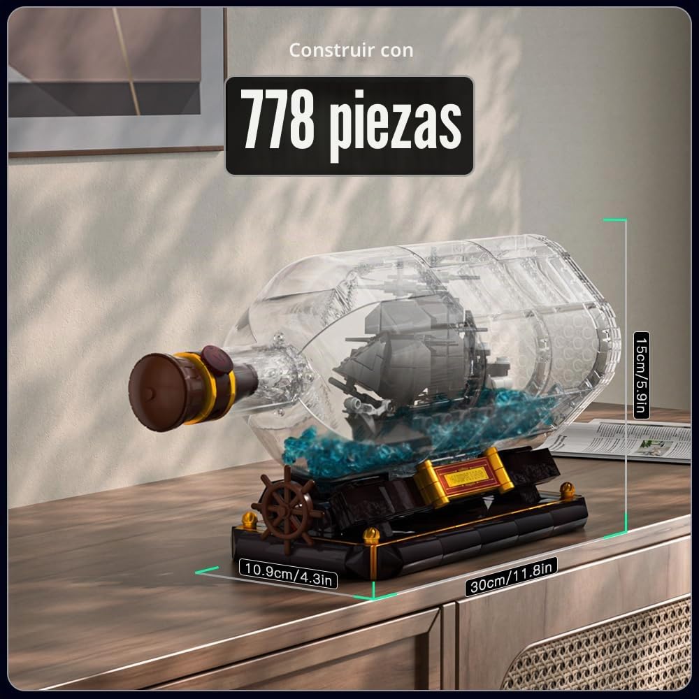 Mould King 10070 Barco Pirata En Bloques De Construcción De Botellas Bloques De Sujeción De Veleros De Perlas Negras Niños a Partir De 8 Años (778 Piezas)