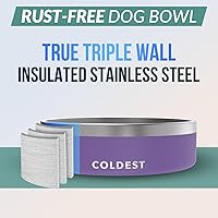 Vista 3 de Coldest Cuenco de metal antioxidante, antideslizante, 3 capas aisladas, acero inoxidable, perro, gato, mascota, antiderrames, sólido, para agua