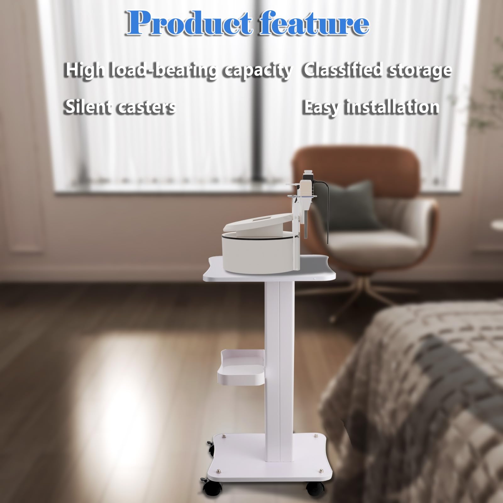 Carrello per salone di bellezza da parrucchiere SPA, Carrello medico portatile con vano portaoggetti e 4 ruote silenziose, bianco