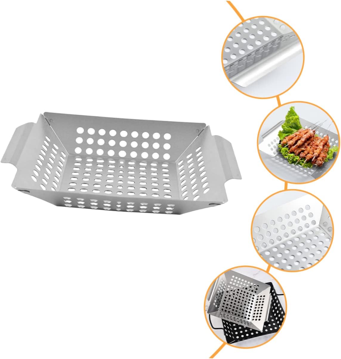 Happyyami 2pcs Bbq Drain Pan Bbq Grilling Pan Food Grill Tray Large Grilling Basket Professional Bbq Grill Topper Camping Griddle Non Stick Bbq Pan Portable Stainless Steel Barbecue Supplies