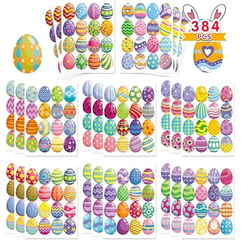 DUJAA 384 PCS Easter Stickers, Easter Egg Stickers for Kids - Easter Treats for Kids Envelop Seals Easter Basket Stuffers Easter Gift for Kids Easter Party Favor Supplies Cover