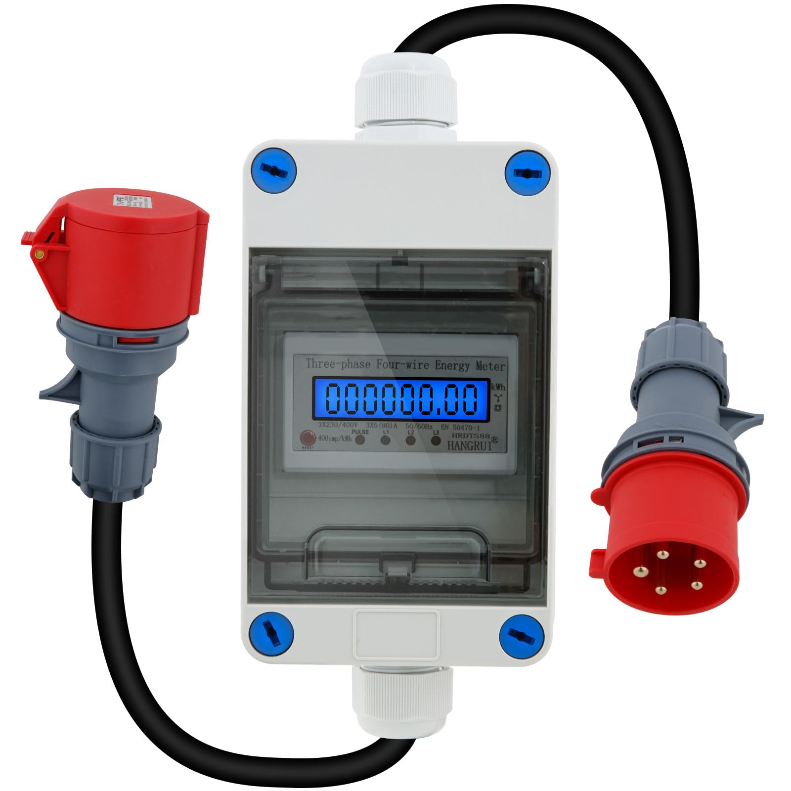 Contador de electricidad móvil 32A CEE con Pantalla Digital, Contador electrico Digital Movil 230V, Contador Movil Enchufe para Camping, Caravanas, Vehículos Eléctricos, Obras, Contador Móvil