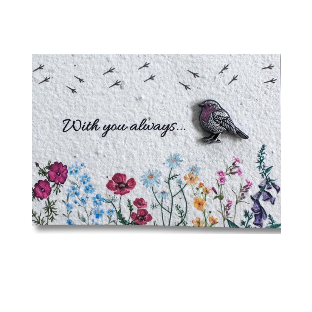 Plantable Robin Sympathy Card with Robin Pin, Seeded Bereavement Card, Forget Me Not Memorial Gift, Sorry For Your Loss Card, Remembrance Gift Keepsake (Robin Pin & Card)