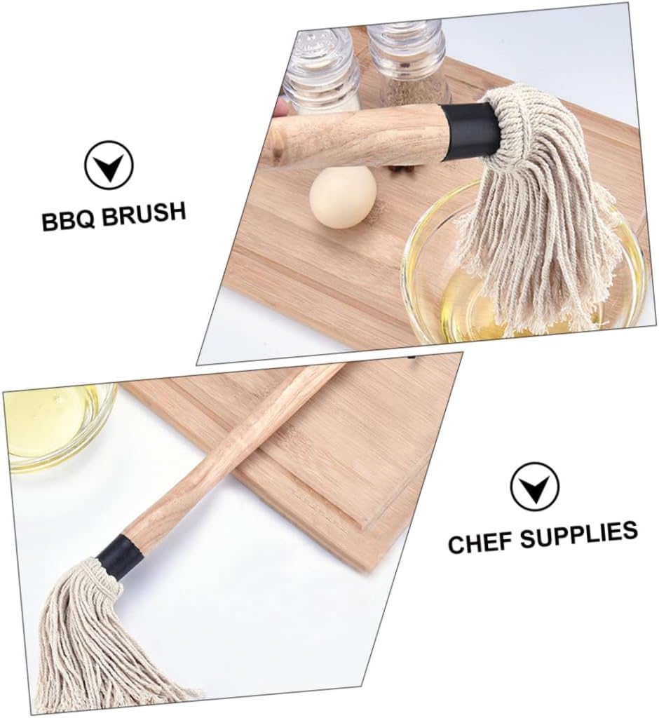Cotton Yarn Bbq Basting Brush Set 6Pcs with Replaceable Heads, Oil Baking Cooking Brush for Grill and Barbecue, Practical Handle with Hook Style for Outdoor Cooking