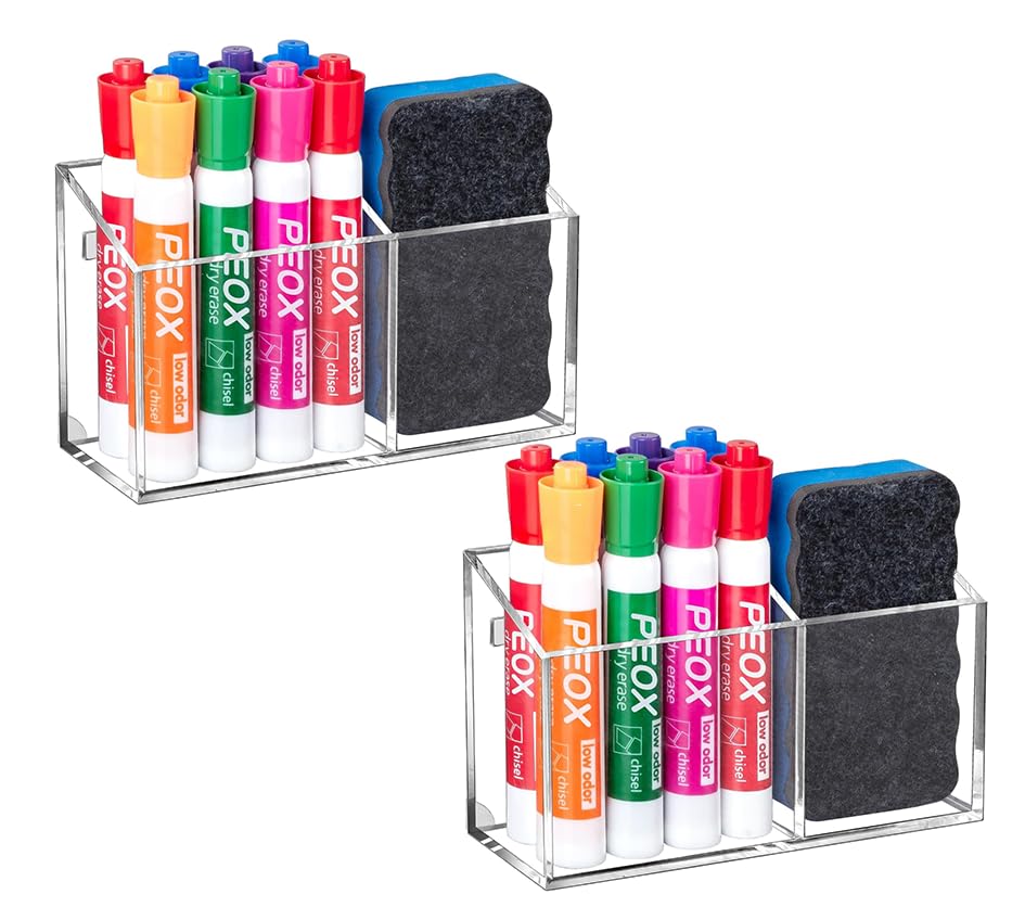 Image of BEYGORM 2 Pack Magnetic Dry Erase Marker Holder for Whiteboard,Non-slip Acrylic Magnet Pen Holder for Fridge Refrigerator,Locker Organizer for Work,Locker Accessories,Pencil Cup,Marker Organizer