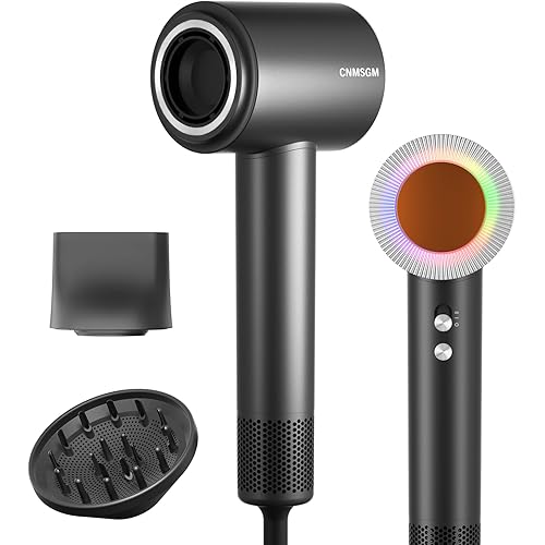 Hair Dryer, High Speed Ionic Blow Dryer, 5X-Fast Drying, 2 Billion Negative Ions, Low Noise,160000 RPM, Compact Blow Dryer with Magnetic Diffuser for Faster Drying All Hair Types(Black Gray)