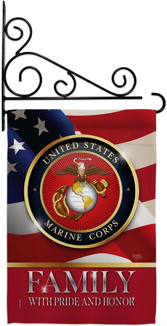 US Marine Family Honor Garden Flag Set Wall Holder Armed Forces Corps USMC Semper Fi United State American Military Veteran Retire Official Small Gift Yard House Banner Double-Sided 13 X 18.5