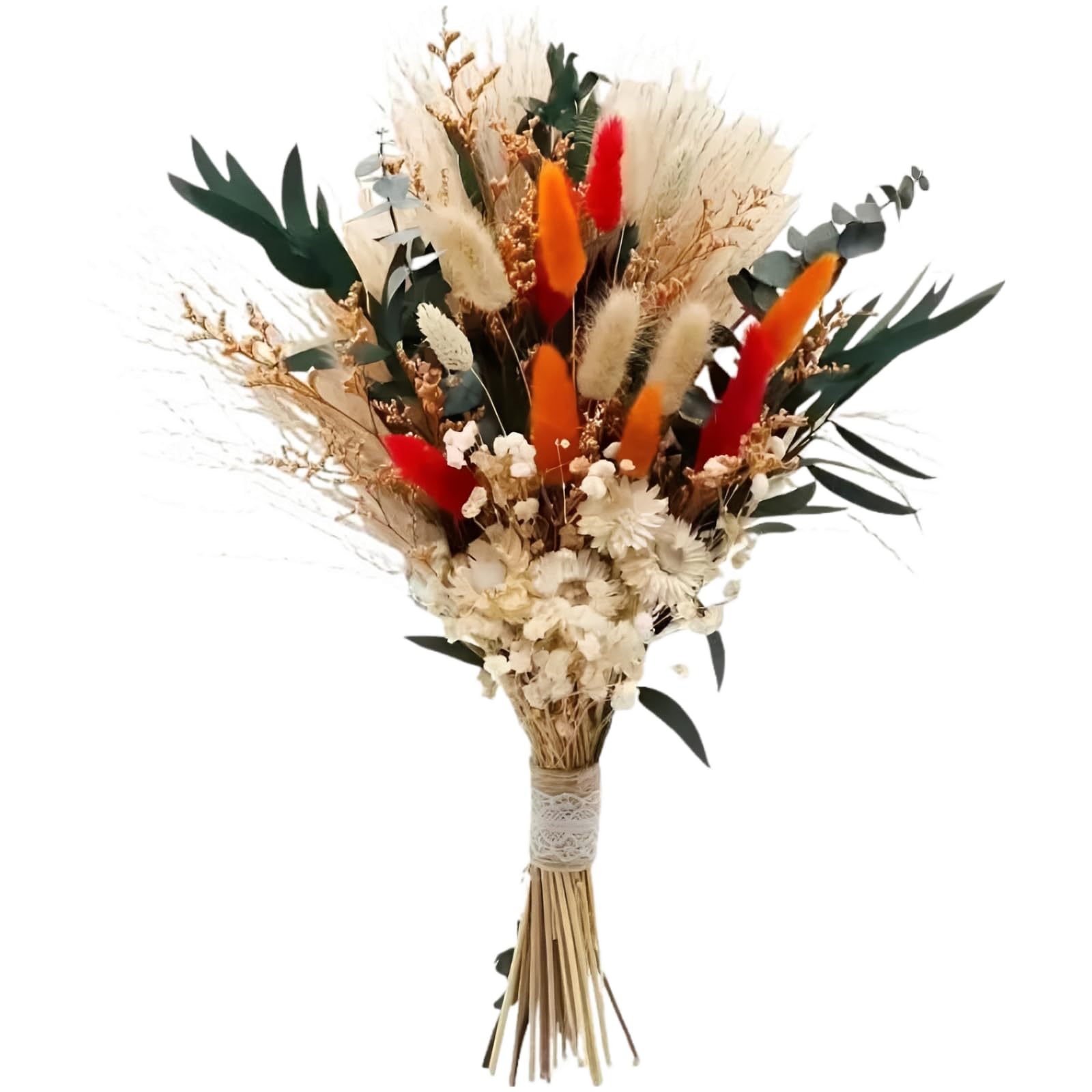 50 STK. orange Trockenblumenstrauß, Arrangement mit Bunny Tails und Pampasgras, luftgetrocknete Flauschige Deko für Zuhause, Wohnzimmer, Hochzeit, Party, Landhausstil, 43 x 28 cm